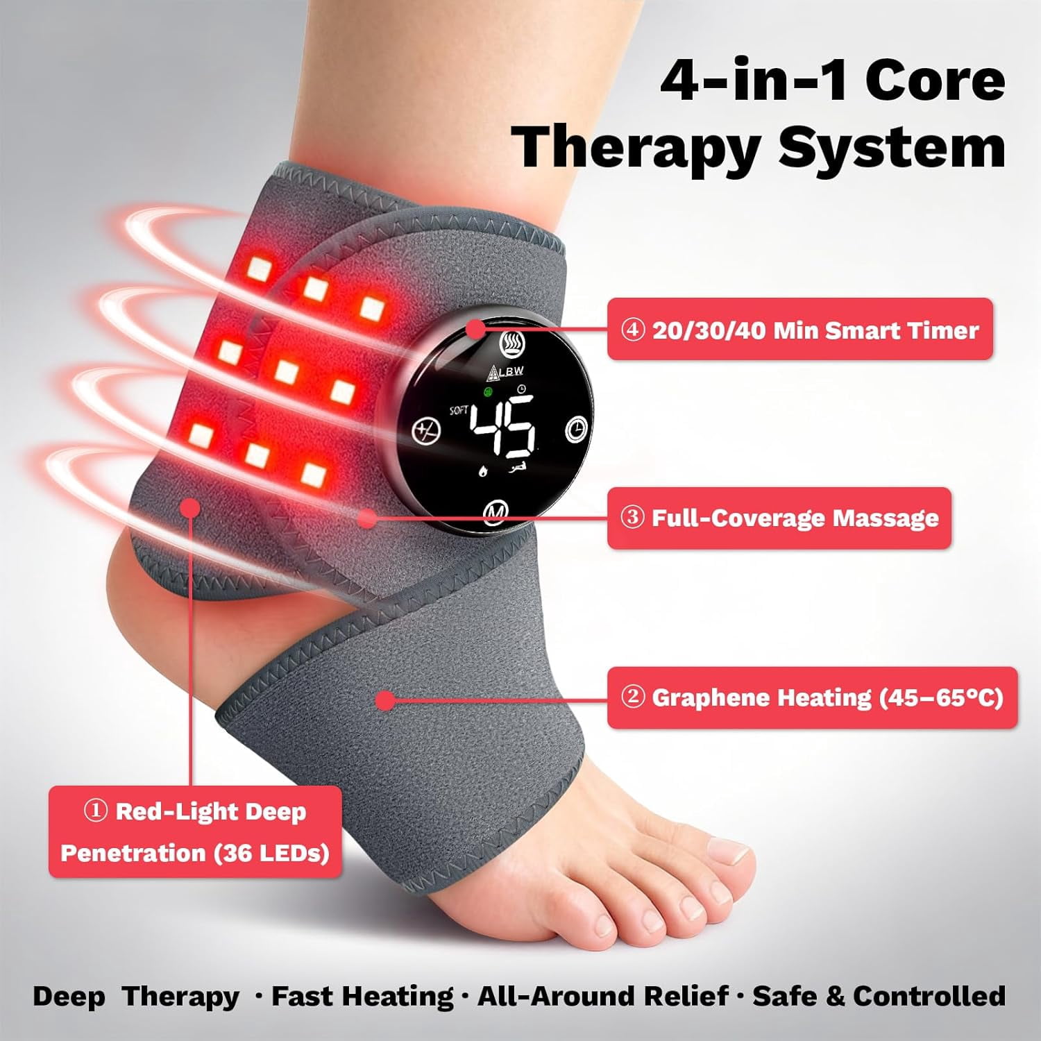 Large Fit Pro Foot Massager with Red-Light Therapy & Graphene Heating for Ankle Knee Back Neck