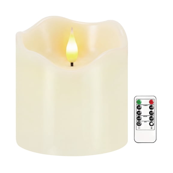 Large Flameless Candles, 4"x4" Flickering LED Candles with Remote & Timer, Real Wax Electric Pillar Candles Battery Operated, Decorative Candles Light for Home Party Wedding Christmas Decor