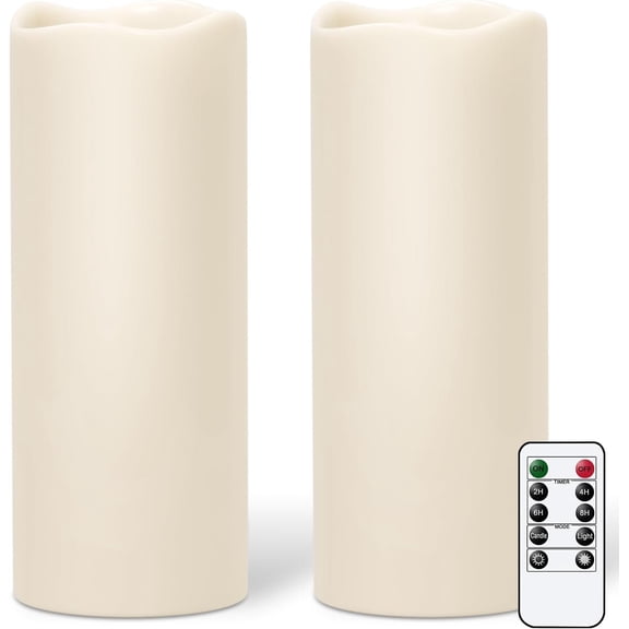 Large Flameless Candles with Remote for Lanterns, 2 Pack 4" x 10"  Operated with Timer, LED Pillar Candles Flickering for Indoor Outdoor Lanterns, Long-Lasting for Decor