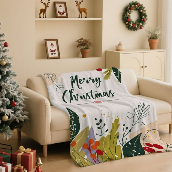 Large Flannel Christmas Blanket 130x100cm Digital Print Throw Oversized Holiday Bedding Sofa Cover Warm Comfortable Polyester Fabric