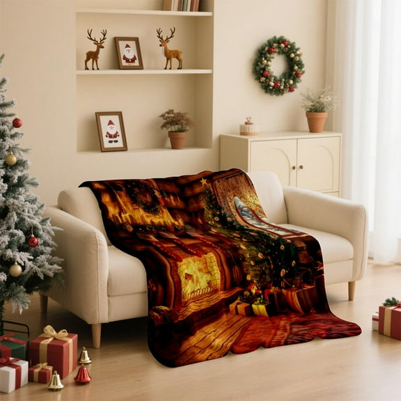 Large Flannel Christmas Blanket Digital Print 130x100cm Warm Throw Blanket Plush Fleece Holiday Decor Bed Sofa Blanket Seasonal Home