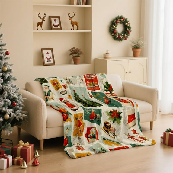 Large Flannel Christmas Blanket Digital Print 130x100cm Warm Throw Blanket Plush Fleece Holiday Decor Bed Sofa Blanket Seasonal Home