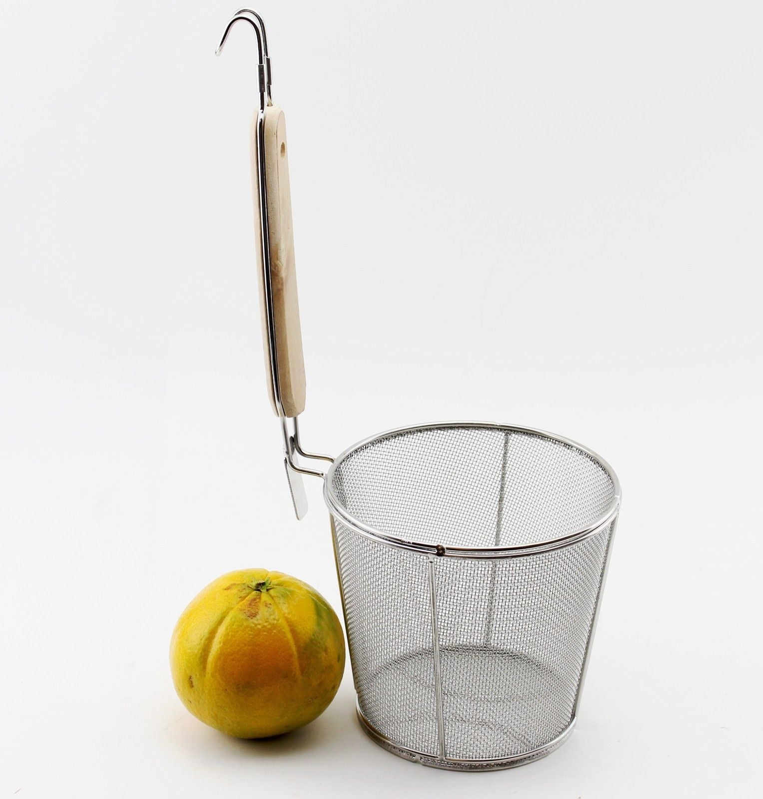 Large Flat Cylinder Wok Strainer Colander Fry Basket Stainless Steel