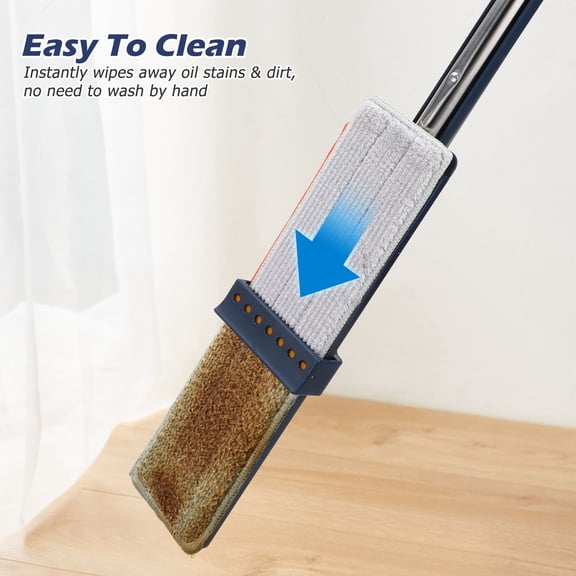 Large Flat Floor Mop for Home with Convenient Water Squeezer and Comfortable Grip Dark Blue