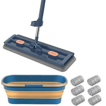 Large Flat Mop with 360 Rotation and Six Microfiber Pads for Efficient Cleaning of Tiles Hardwoods and Windows