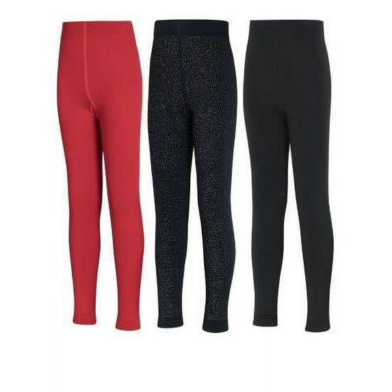 Large Fleece Footless Red Black Black Lurex Tights- 3 Pk