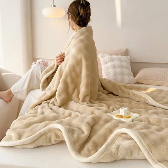 Large Fleece Throw Blanket Oversized Soft Warm Blanket for Couch Bed Decor Gift Home Travel Accessory(Khaki)