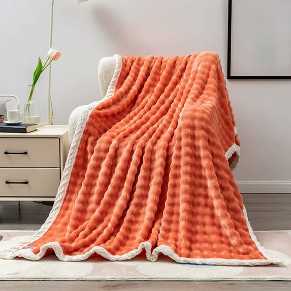 Large Fleece Throw Blanket, Qiopertar Under $5 59x40 In Fleece Throw Blanket For Couch Soft Warm Fluffys Cream Solid ColorBlanket Decorative And Giftable Striped Blankets