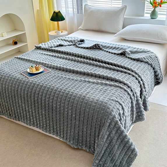 Large Fleece Throw Blanket, Soft Warm Striped Microfiber Blanket for Couch Sofa and Bed, Fluffy Decorative Blanket for Home Bedroom Camping and Travel Use