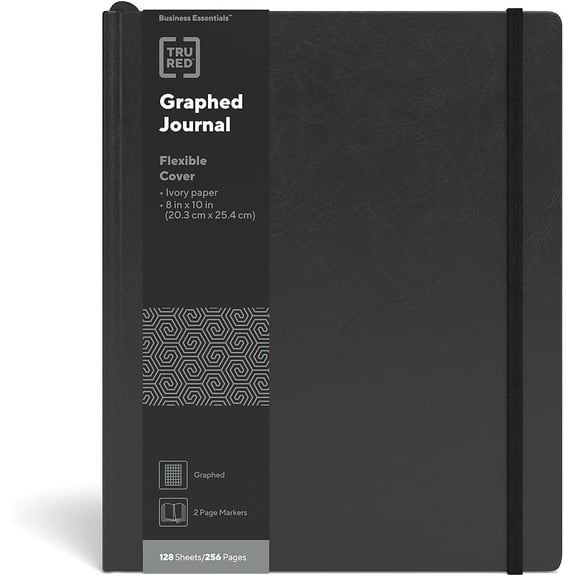 Large Flexible Cover Graph Journal, Black Softcover Grid Notebook