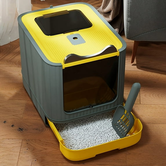 Large Flip-Top Enclosed Cat Litter Box with Two-Way Door, Anti-Splashing & Odor-Locking Design, Includes Litter Scoop, Suitable for Cats Up to 13.23LB