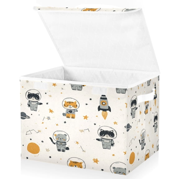 Large Fliplid Foldable Storage Bin Boxes Cubes Baskets with 2 Handles for Clothes Books 16.5x12.6x11.8 Inch Adorable Astronauts Pattern