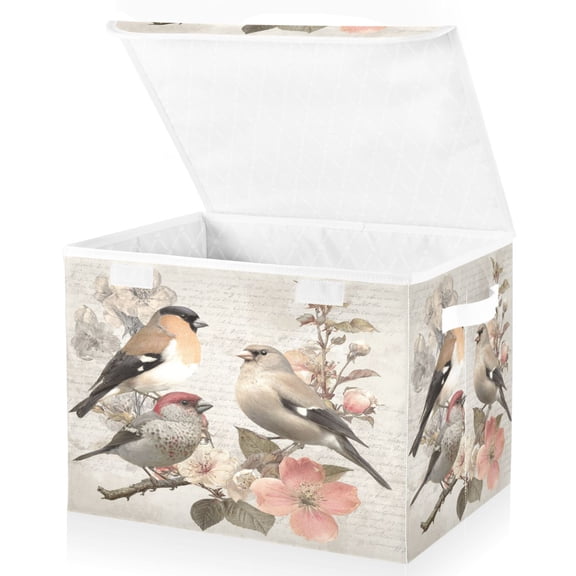 Large Fliplid Foldable Storage Bin Boxes Cubes Baskets with 2 Handles for Clothes Books 16.5x12.6x11.8 Inch Beautiful Birds Sitting on Branches