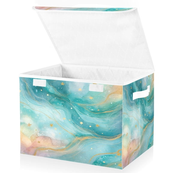 Large Fliplid Foldable Storage Bin Boxes Cubes Baskets with 2 Handles for Clothes Books 16.5x12.6x11.8 Inch Beautiful Watercolor Stars
