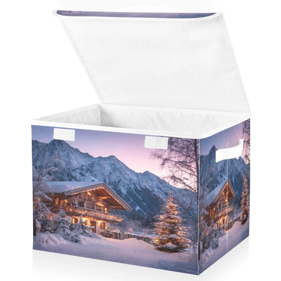 Large Fliplid Foldable Storage Bin Boxes Cubes Baskets with 2 Handles for Clothes Books 16.5x12.6x11.8 Inch Beautiful Wooden Chalet