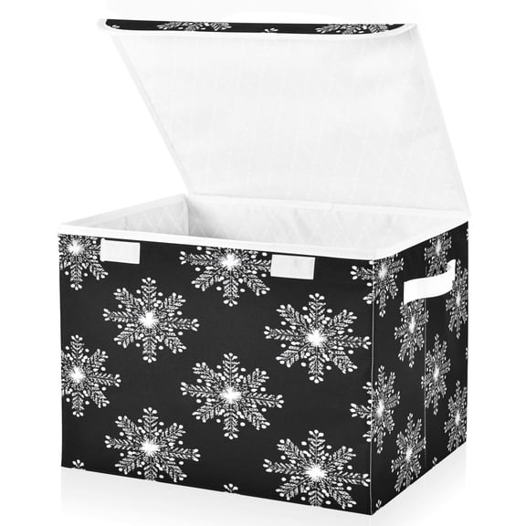 Large Fliplid Foldable Storage Bin Boxes Cubes Baskets with 2 Handles for Clothes Books 16.5x12.6x11.8 Inch Black and White Lace Pattern