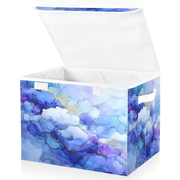 Large Fliplid Foldable Storage Bin Boxes Cubes Baskets with 2 Handles for Clothes Books 16.5x12.6x11.8 Inch Blue Ink Clouds