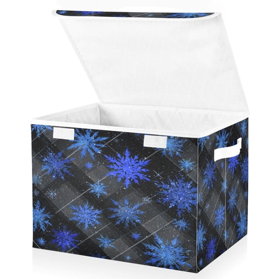 Large Fliplid Foldable Storage Bin Boxes Cubes Baskets with 2 Handles for Clothes Books 16.5x12.6x11.8 Inch Blue Snowflake Pattern