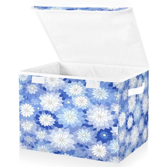 Large Fliplid Foldable Storage Bin Boxes Cubes Baskets with 2 Handles for Clothes Books 16.5x12.6x11.8 Inch Blue and White Snowflake