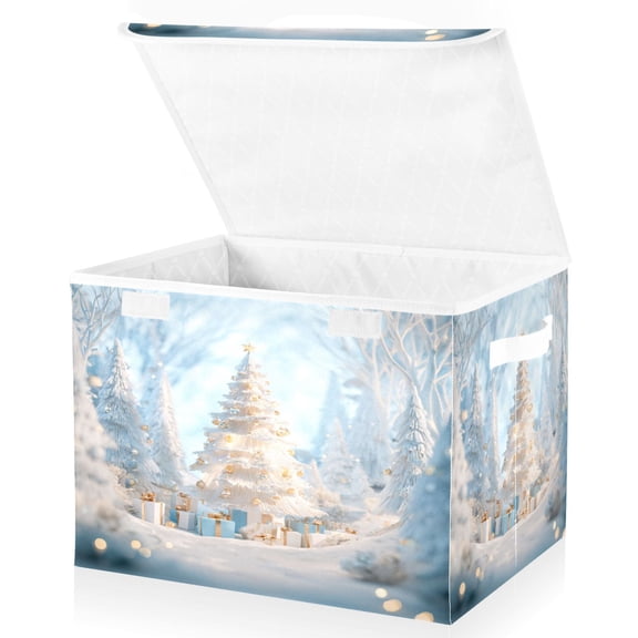 Large Fliplid Foldable Storage Bin Boxes Cubes Baskets with 2 Handles for Clothes Books 16.5x12.6x11.8 Inch Christmas Tree in The Snow