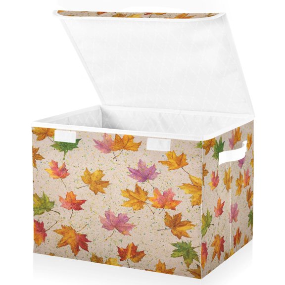 Large Fliplid Foldable Storage Bin Boxes Cubes Baskets with 2 Handles for Clothes Books 16.5x12.6x11.8 Inch Colored Autumn Leaves