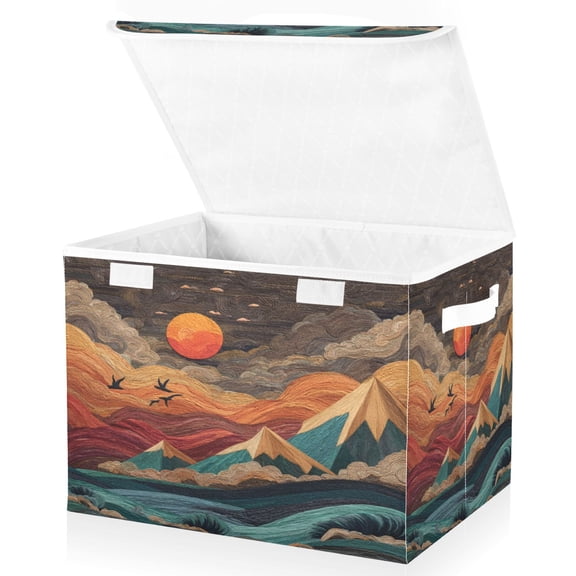 Large Fliplid Foldable Storage Bin Boxes Cubes Baskets with 2 Handles for Clothes Books 16.5x12.6x11.8 Inch Colorful Clouds and Mountains