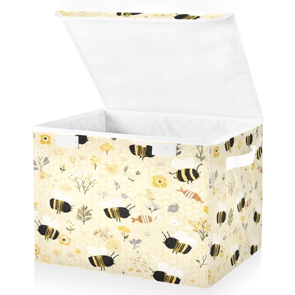 Large Fliplid Foldable Storage Bin Boxes Cubes Baskets with 2 Handles for Clothes Books 16.5x12.6x11.8 Inch Cute Bees and Honeycomb Pattern