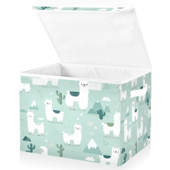 Large Fliplid Foldable Storage Bin Boxes Cubes Baskets with 2 Handles for Clothes Books 16.5x12.6x11.8 Inch Cute Cartoon Llama Pattern