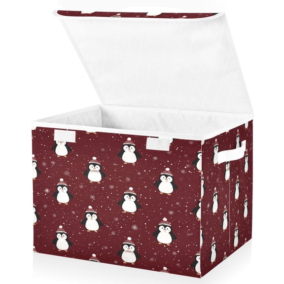 Large Fliplid Foldable Storage Bin Boxes Cubes Baskets with 2 Handles for Clothes Books 16.5x12.6x11.8 Inch Cute Penguin Pattern