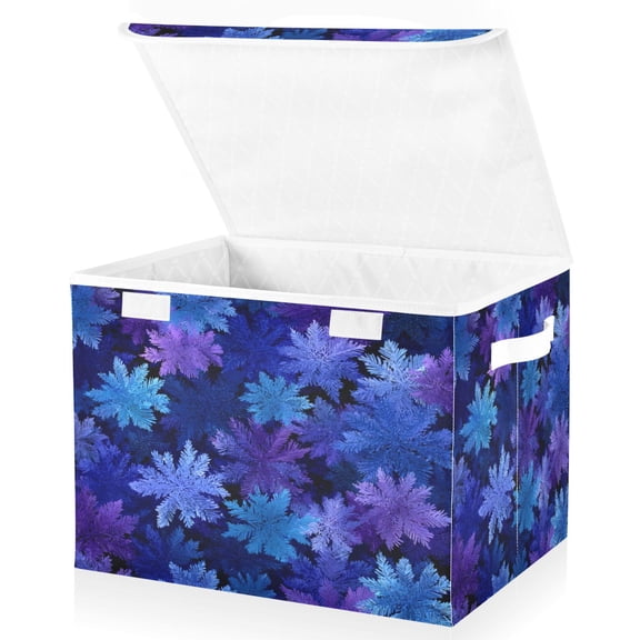 Large Fliplid Foldable Storage Bin Boxes Cubes Baskets with 2 Handles for Clothes Books 16.5x12.6x11.8 Inch Deep Indigo Snowflakes