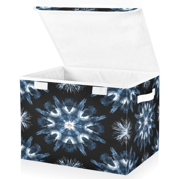 Large Fliplid Foldable Storage Bin Boxes Cubes Baskets with 2 Handles for Clothes Books 16.5x12.6x11.8 Inch Explosion Of Blue Ink
