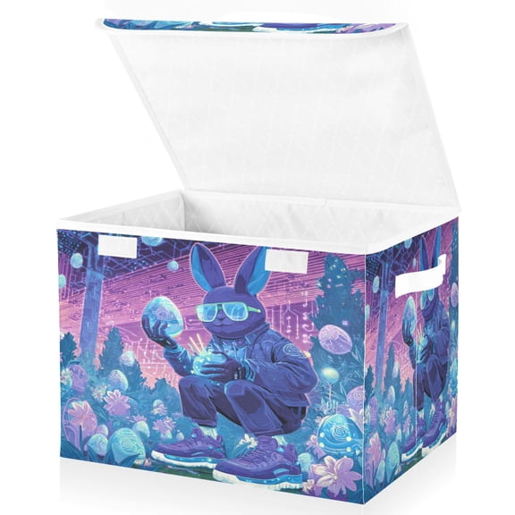 Large Fliplid Foldable Storage Bin Boxes Cubes Baskets with 2 Handles for Clothes Books 16.5x12.6x11.8 Inch Futuristic Easter Landscape
