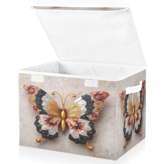 Large Fliplid Foldable Storage Bin Boxes Cubes Baskets with 2 Handles for Clothes Books 16.5x12.6x11.8 Inch Gorgeous Colors Butterfly