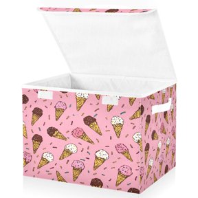 Large Fliplid Foldable Storage Bin Boxes Cubes Baskets with 2 Handles for Clothes Books 16.5x12.6x11.8 Inch Ice Cream Cones Pattern