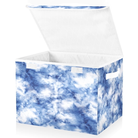 Large Fliplid Foldable Storage Bin Boxes Cubes Baskets with 2 Handles for Clothes Books 16.5x12.6x11.8 Inch Indigo Blue Tie-dye Pattern