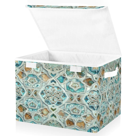 Large Fliplid Foldable Storage Bin Boxes Cubes Baskets with 2 Handles for Clothes Books 16.5x12.6x11.8 Inch Intricate Pastel Blue Pattern