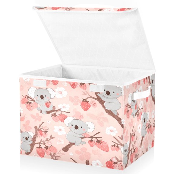 Large Fliplid Foldable Storage Bin Boxes Cubes Baskets with 2 Handles for Clothes Books 16.5x12.6x11.8 Inch Koala and Strawberry Pattern