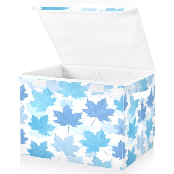 Large Fliplid Foldable Storage Bin Boxes Cubes Baskets with 2 Handles for Clothes Books 16.5x12.6x11.8 Inch Light Blue Maple Leaves