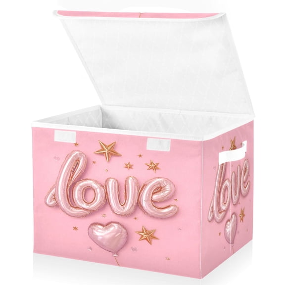Large Fliplid Foldable Storage Bin Boxes Cubes Baskets with 2 Handles for Clothes Books 16.5x12.6x11.8 Inch Love Balloons and Stars