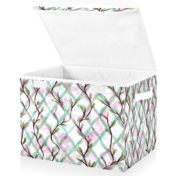 Large Fliplid Foldable Storage Bin Boxes Cubes Baskets with 2 Handles for Clothes Books 16.5x12.6x11.8 Inch Mint Green Vines