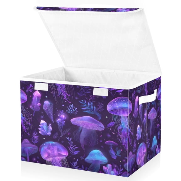 Large Fliplid Foldable Storage Bin Boxes Cubes Baskets with 2 Handles for Clothes Books 16.5x12.6x11.8 Inch Neon Jellyfish Pattern