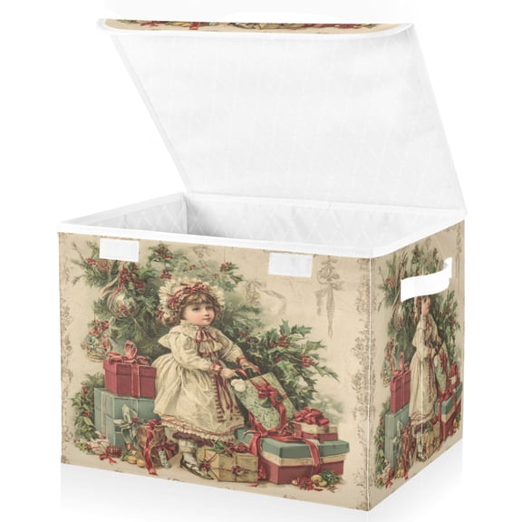 Large Fliplid Foldable Storage Bin Boxes Cubes Baskets with 2 Handles for Clothes Books 16.5x12.6x11.8 Inch Nostalgic Christmas Atmosphere