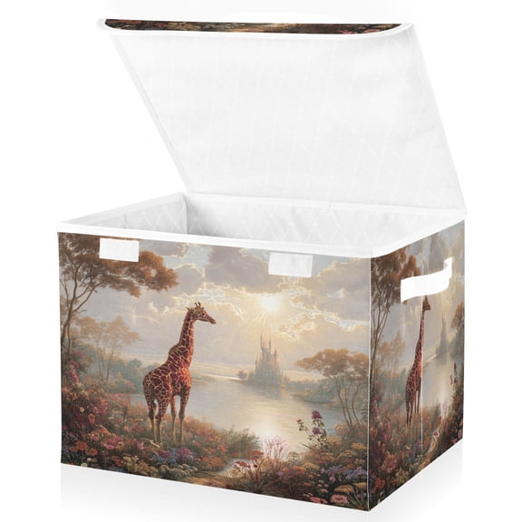 Large Fliplid Foldable Storage Bin Boxes Cubes Baskets with 2 Handles for Clothes Books 16.5x12.6x11.8 Inch Oil Painting Of Giraffe