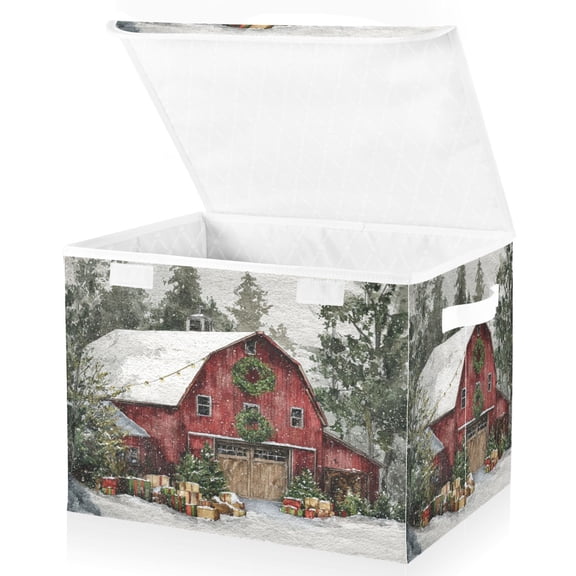 Large Fliplid Foldable Storage Bin Boxes Cubes Baskets with 2 Handles for Clothes Books 16.5x12.6x11.8 Inch Old Red Barn