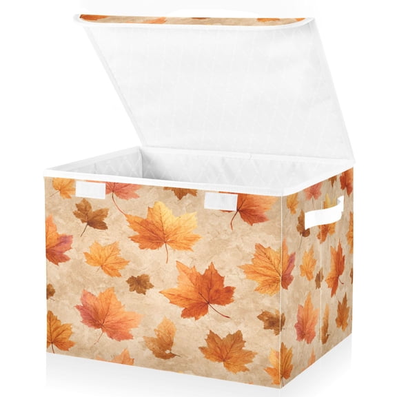 Large Fliplid Foldable Storage Bin Boxes Cubes Baskets with 2 Handles for Clothes Books 16.5x12.6x11.8 Inch Orange Autumn Leaves Pattern