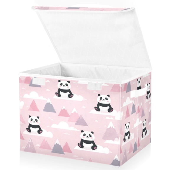 Large Fliplid Foldable Storage Bin Boxes Cubes Baskets with 2 Handles for Clothes Books 16.5x12.6x11.8 Inch Panda and Clouds Pattern