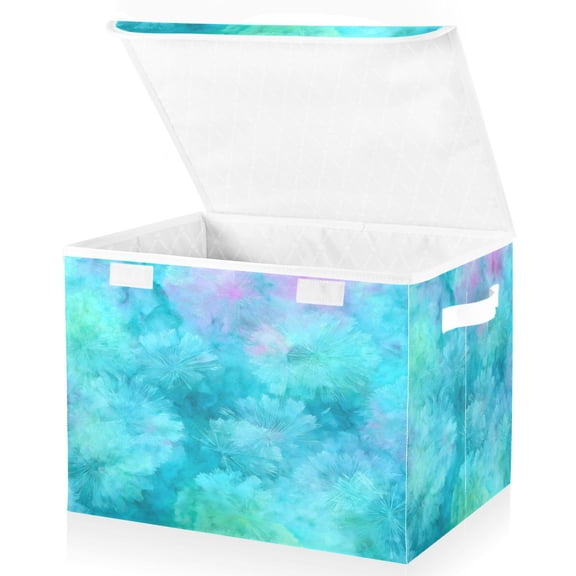 Large Fliplid Foldable Storage Bin Boxes Cubes Baskets with 2 Handles for Clothes Books 16.5x12.6x11.8 Inch Pastel Blue Dandelions
