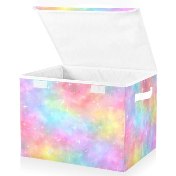 Large Fliplid Foldable Storage Bin Boxes Cubes Baskets with 2 Handles for Clothes Books 16.5x12.6x11.8 Inch Pastel Rainbow Tie-dye