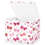 Large Fliplid Foldable Storage Bin Boxes Cubes Baskets with 2 Handles for Clothes Books 16.5x12.6x11.8 Inch Red and Pink Bows