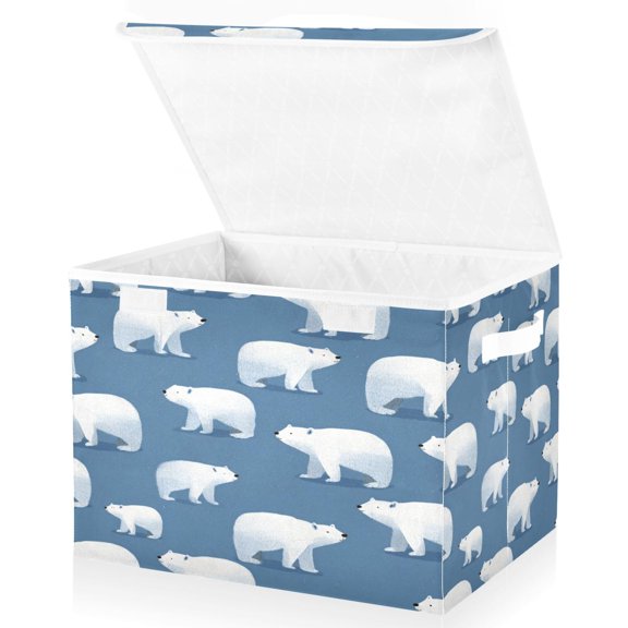 Large Fliplid Foldable Storage Bin Boxes Cubes Baskets with 2 Handles for Clothes Books 16.5x12.6x11.8 Inch Simple Polar Bears Pattern
